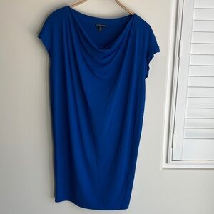 EILEEN FISHER Drape Front Cobalt Blue Midi Dress Viscose Jersey Size Small